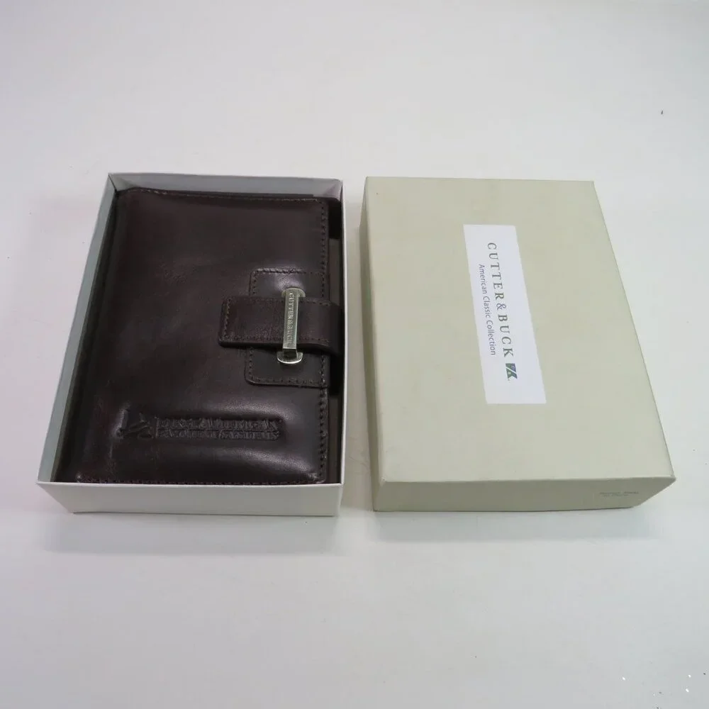 Cutter and Buck Genuine Leather Travel Wallet w Large Pocket & Notepad w Box